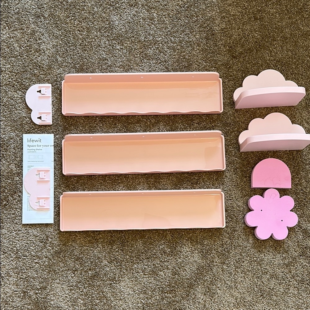 Pink Kids Wall Shelf Set